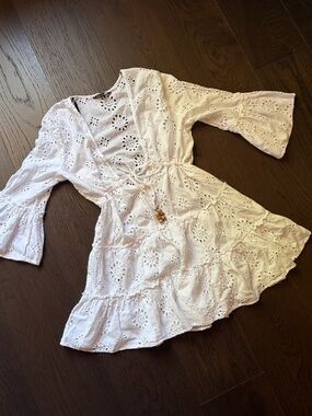 Eyelet Lace Flutter Sleeve Dress